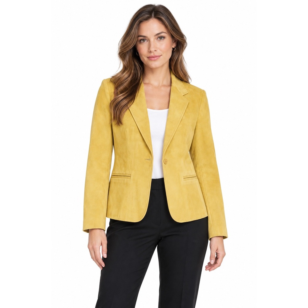 Vintage Count Romi Ultrasuede Blazer Jacket Mustard Yellow Size 10 Single Button